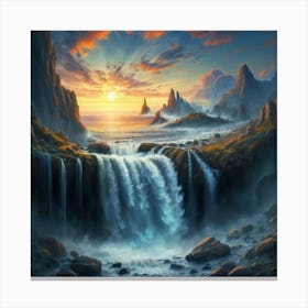 Waterfall in sunset Canvas Print