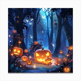 Halloween Pumpkins In The Forest 1 Canvas Print