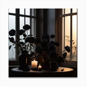 Candlelit Table In Front Of Window Canvas Print