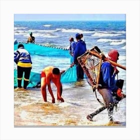 Fishing Nets On The Beach Canvas Print