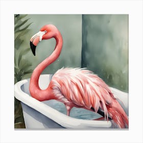 Flamingo Bathing In Bathtub Canvas Print