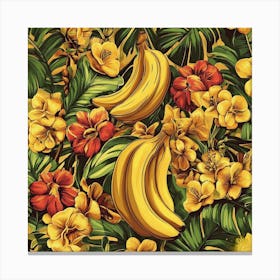 Bananas And Flowers Art Canvas Print