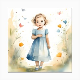 Little Girl In Blue Dress Canvas Print