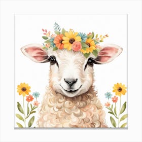 Floral Baby Sheep Nursery Illustration (9) Canvas Print