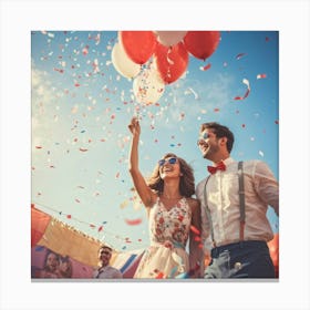 A Vibrant Hand Painted Mid Air Amidst Festive Celebration Objectifying Retro Sentiments Against A C (5) Canvas Print