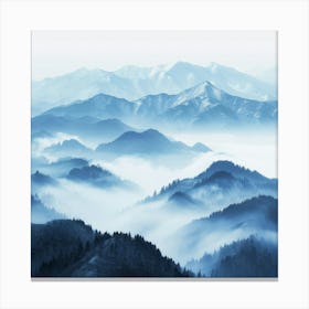 Mountain Range In Fog Canvas Print