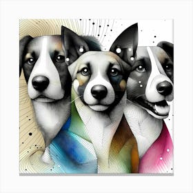 Three Cute Dogs - Abstract Line Art Illustration 30 Canvas Print