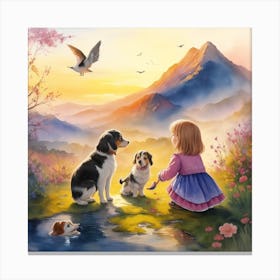 Little Girl With Dogs Canvas Print