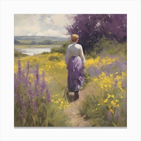 Woman Walking Through A Field Canvas Print