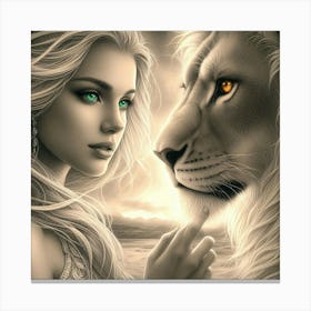 A beautiful woman and lion 4 Canvas Print