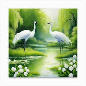 Two Cranes In The Water Canvas Print