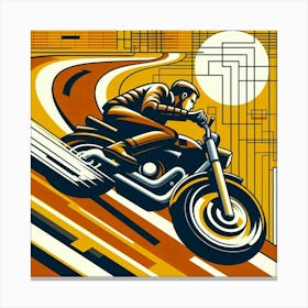 A Guy Riding A Motorcycle Fast Around A Curve Bauhaus Art Stlye 3 Canvas Print