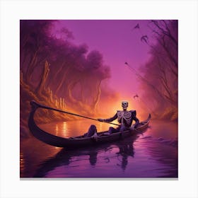 Skeleton In A Canoe Canvas Print