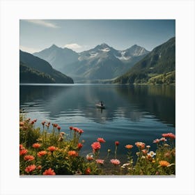 Flowers On The Lake Canvas Print