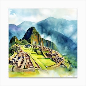 Watercolor of Machu Picchu, Peru Canvas Print