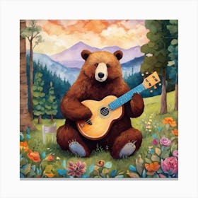 Bear Playing Guitar Canvas Print