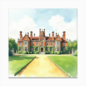 Watercolor Painting Of The Waddesdon Manor In Buckinghamshire, Capturing Its Grand Design And Beautiful Gardens Canvas Print