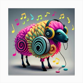 Sheep With Headphones 4 Canvas Print