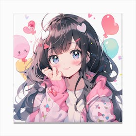 Cute Anime Girl With Balloons Canvas Print