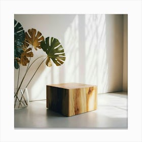 Wooden Table And A Plant Canvas Print