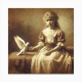 Little Girl With A Dove Art Print Canvas Print