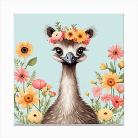 Floral Baby Ostrich Nursery Illustration (1) Canvas Print