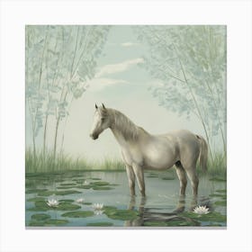 White Horse In Water 4 Canvas Print