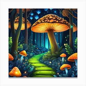 Mushroom Forest At Night Canvas Print