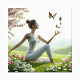 Woman In Yoga Pose With Butterflies Canvas Print