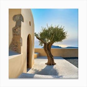 Olive Tree At The Entrance To The Traditional House On Santorini (II) Canvas Print