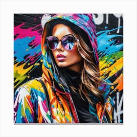 Girl In Colorful Hoodie Canvas Print