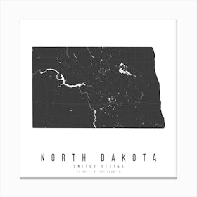 North Dakota Mono Black And White Modern Minimal Street Map Square Canvas Print