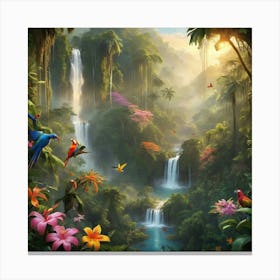 Tropical Jungle Waterfall Paintings Art Print Canvas Print