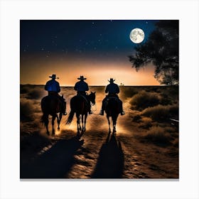 Three Cowboys At Night Canvas Print