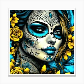 Day Of The Dead Girl Blue & Yellow Leinwandbilder