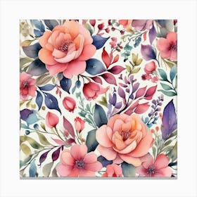 Watercolor Floral Pattern Art Print 1 Canvas Print