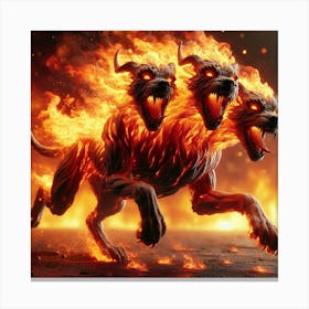 Three Demons In Flames Canvas Print