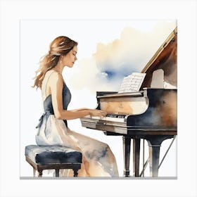 Watercolor Of A Woman Playing The Piano Canvas Print