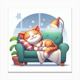 Cute Cat Sleeping On The Couch Canvas Print