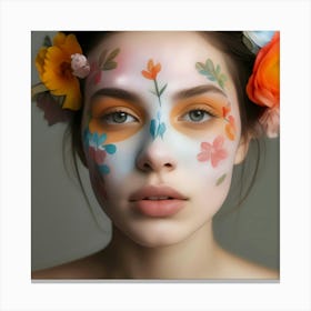 Beautiful Woman With Flowers On Her Face 1 Canvas Print