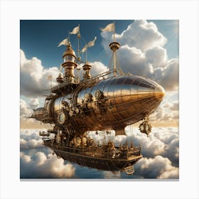 Steampunk Airship Dock At Sunrise Canvas Print