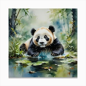 Panda Bear In Water Canvas Print