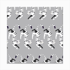 Prancing White Tiger Pattern On Gray Square Canvas Print