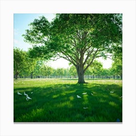 An Awe Inspiring Tree Gleaming With Spring Blossoms Standing Tall Amidst The Tranquility Of A Seren (6) Canvas Print