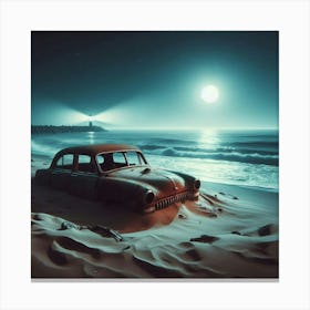 Old Car In The Sand near the river Canvas Print