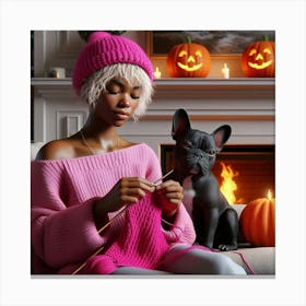 Portrait Of A Woman Knitting Canvas Print