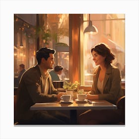 Couple Sitting At Table Canvas Print