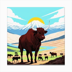 Bull In The Field 4 Canvas Print