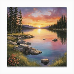 Sunset By The Lake Art Print 0 Canvas Print