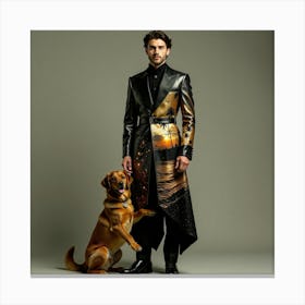 Portrait Of A Man And Dog Canvas Print